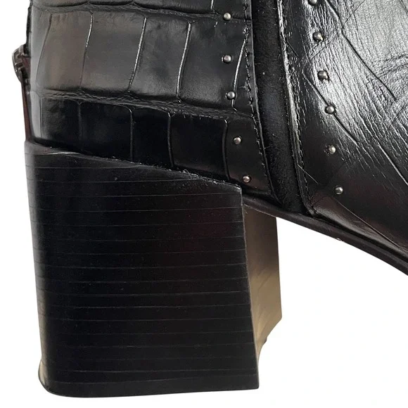 Donald J. Pliner Gemini Crocodile Black Block Heel Ankle Boot Silver Studded 8.5 - Picture 11 of 13